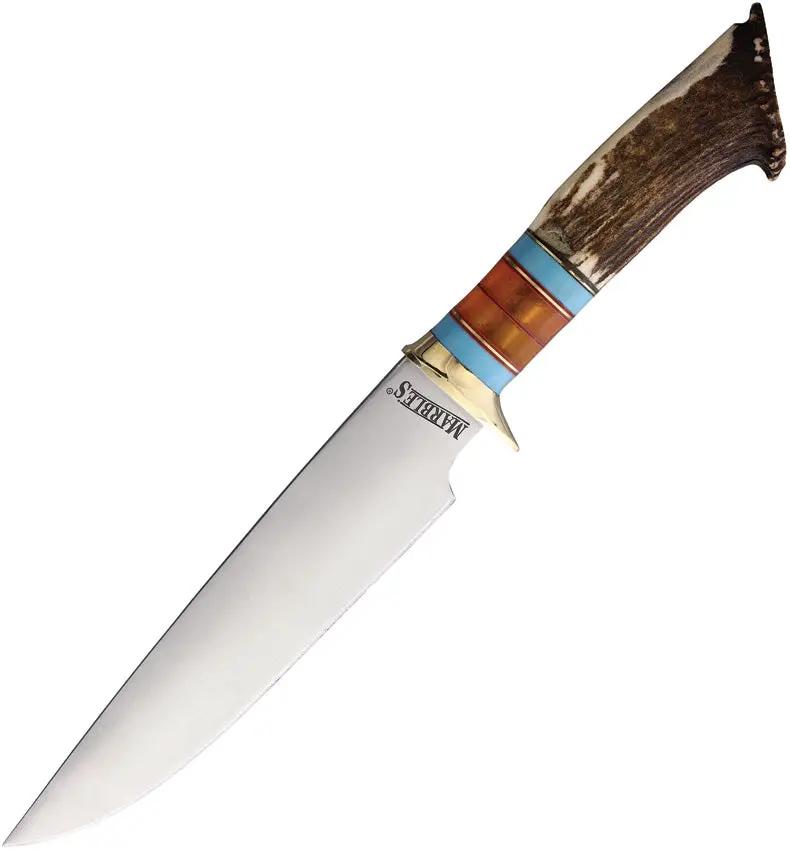 Marbles Crown Stag Bowie MR489 - Satin Blade Brass Guard Crown Stag Orange Acrylic Handle by Marbles