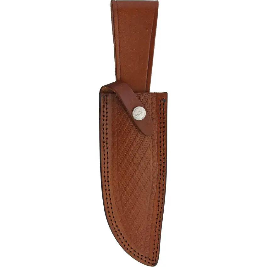 Marbles Stacked Leather Hunter MR556 SM1085 - Satin Clip Point Blade With Brass Guard And Pommel by Marbles