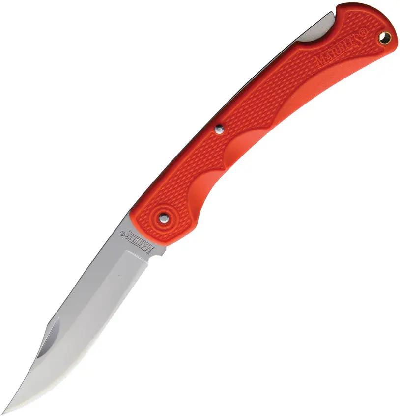 Marbles Lockback Orange Knife - 5 Inch Closed Blade With Bead Blast Clip Point And Orange Checkered Handle Nylon Sheath by Marbles