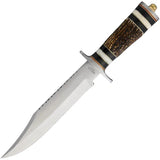 Marbles Stag Bowie No 5 Stainless - Satin Clip Point Blade, Stag Bone Handle, Leather Sheath by Marbles