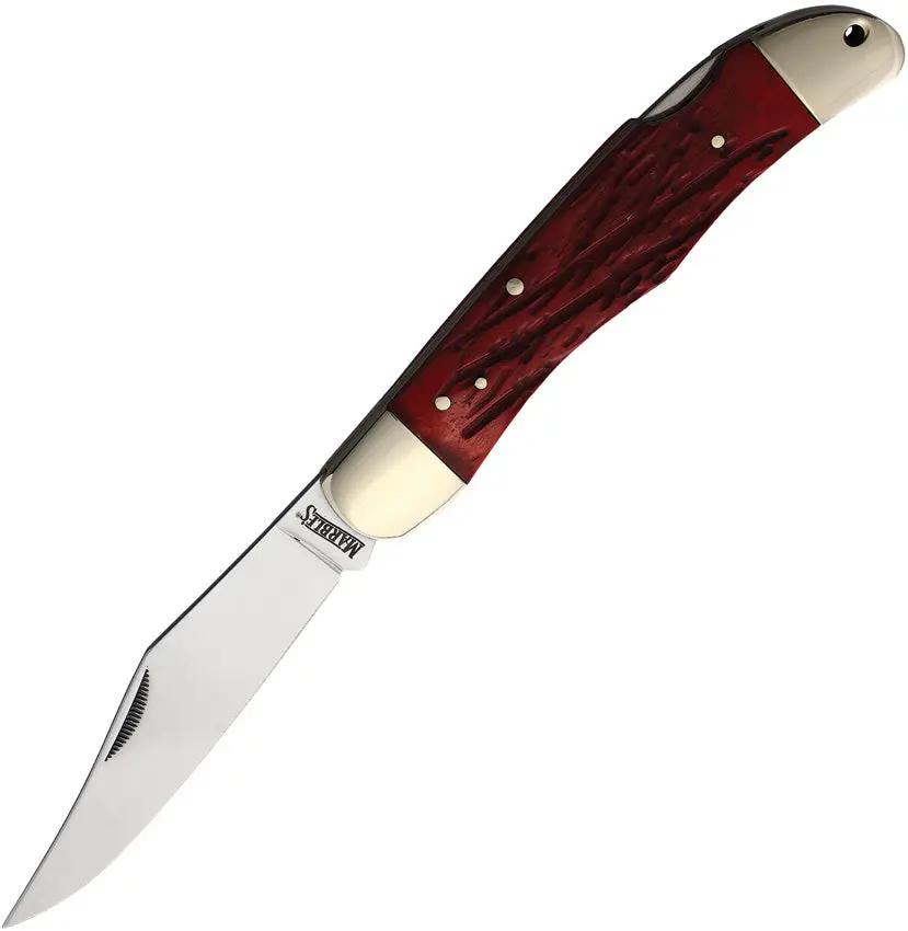 Marbles Folding Hunter - Red Jigged Bone Handle, Mirror Finish Stainless Clip Blade, Lanyard Hole by Marbles