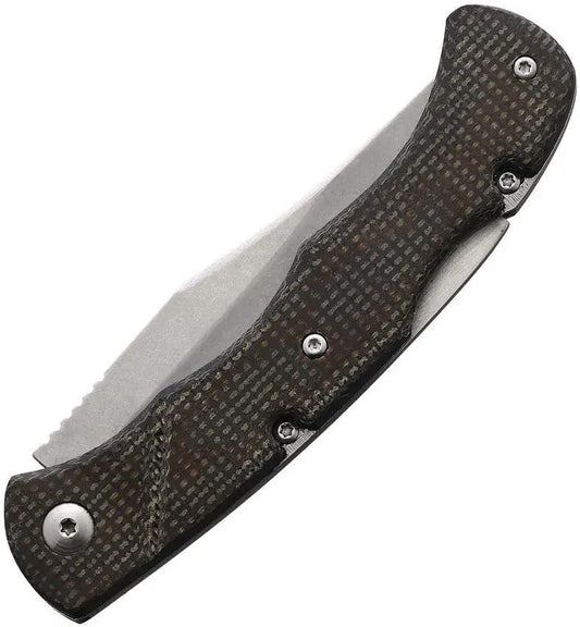 Marbles Lockback Brown Micarta Knife MR585 BZ011418 - Stonewash Blade And Brown Micarta Handle by Marbles