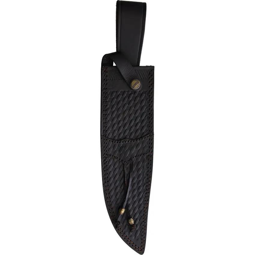Marbles Damascus Bowie Knife - Stacked Leather Handle, Brass Guard, Belt Sheath Included by Marbles