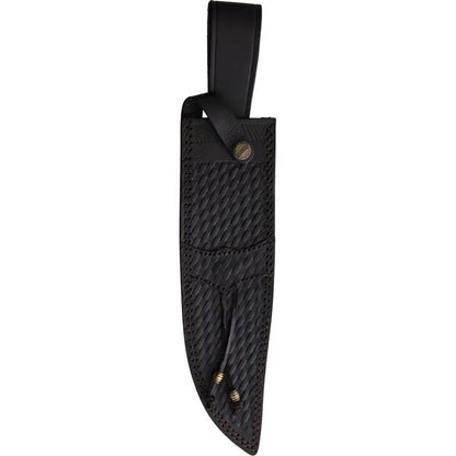 Marbles Damascus Bowie Knife - Stacked Leather Handle, Brass Guard, Belt Sheath Included by Marbles