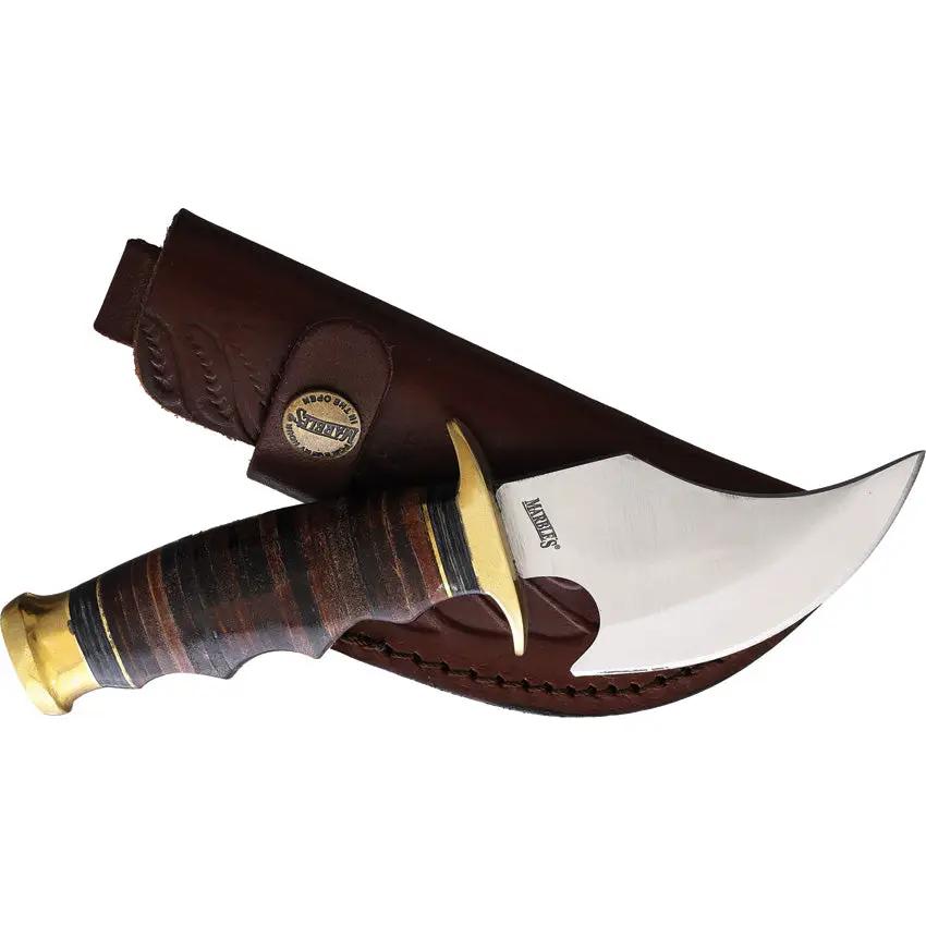 Marbles Small Skinner Satin Stainless 3 1 2 Inch Blade With Stacked Leather Handle Brass Guard And Pommel Belt Sheath by Marbles