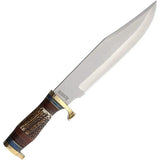 Marbles Stag Bowie Knife - Satin Finished Stainless Blade, Stag Handle, Brass Guard And Pommel With Leather Sheath by Marbles