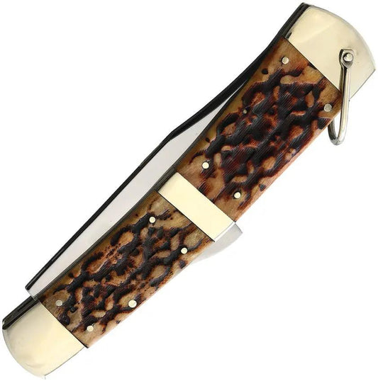 Marbles Big Ole Lockback MR601 - Rugged Lockback Knife With Brown Jigged Bone Handle And Nickel Silver Bolsters by Marbles