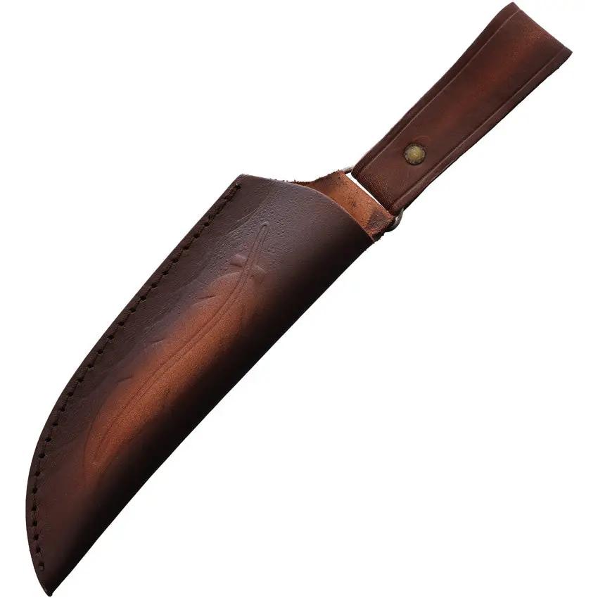 Marbles Skinner Knife - Wood Stag Handle Full Tang 6.25 Inch Satin Stainless Blade Lanyard Hole Leather Sheath by Marbles