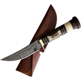 Marbles Damascus Skinner MR611 JAN-04 - 4.5 Inch Damascus Blade Brass Guard Wood Horn and Stag Handle by Marbles
