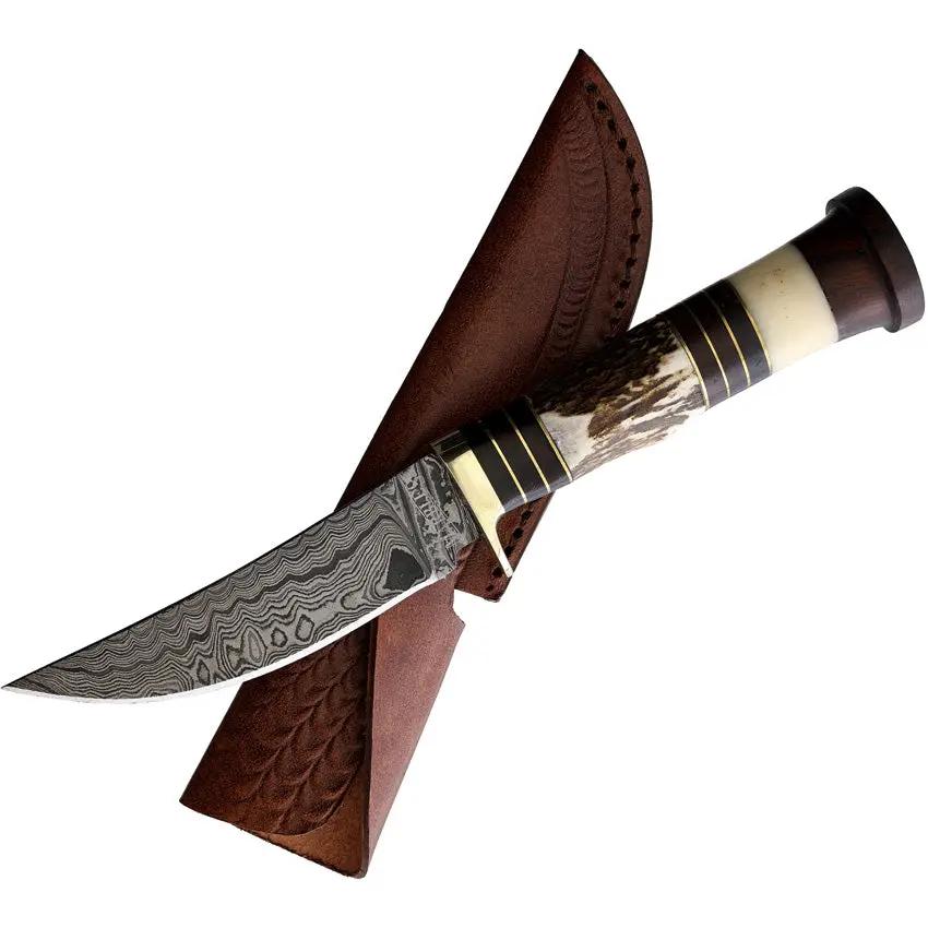 Marbles Damascus Skinner MR611 JAN-04 - 4.5 Inch Damascus Blade Brass Guard Wood Horn and Stag Handle by Marbles