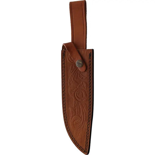 Marbles Bowie MR624 AUG-3 - Satin Sawback Stainless Blade With Brown Wood Handle And Leather Sheath by Marbles