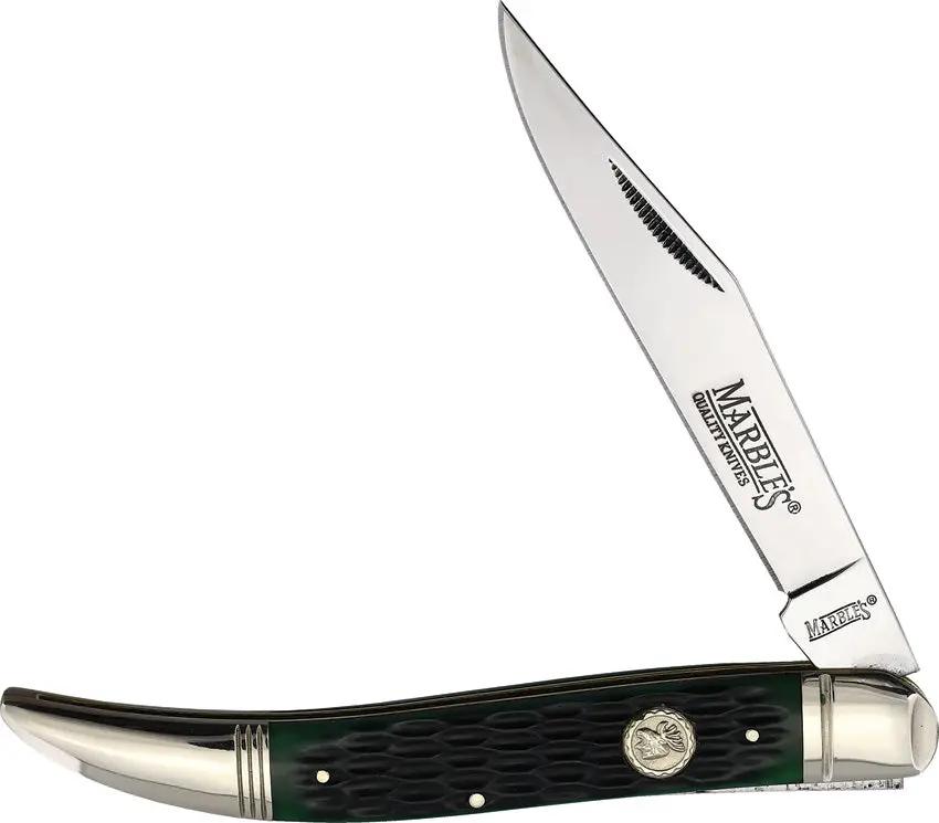 Marbles Large Toothpick Green Bone Knife - 5 Inch Closed With Mirror Finish Stainless Long Clip Blade by Marbles