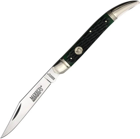 Marbles Large Toothpick Green Bone Knife - 5 Inch Closed With Mirror Finish Stainless Long Clip Blade by Marbles