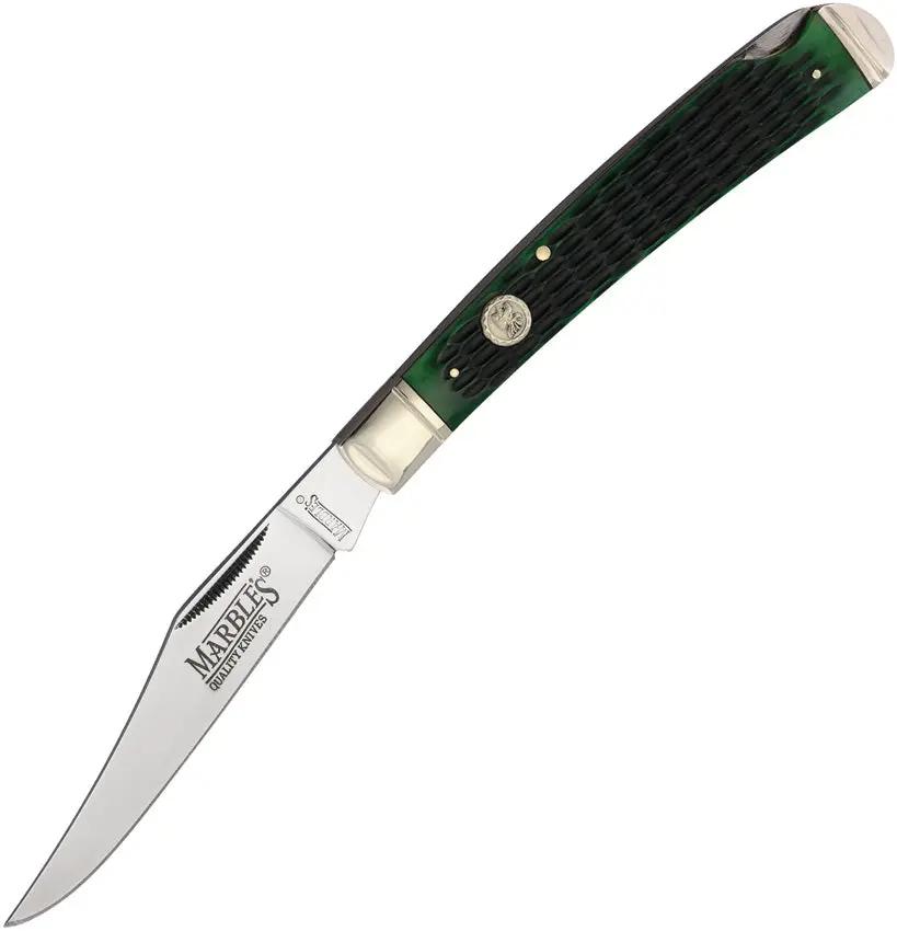 Marbles One Blade Hunter Green Bone Knife - 5.25 Inch Closed, Mirror Finish Stainless Clip Blade by Marbles