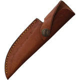 Marbles Hunter Damascus Knife - 4.5 Inch Damascus Blade, Brown Wood Handle, Brass Guard, Leather Sheath by Marbles