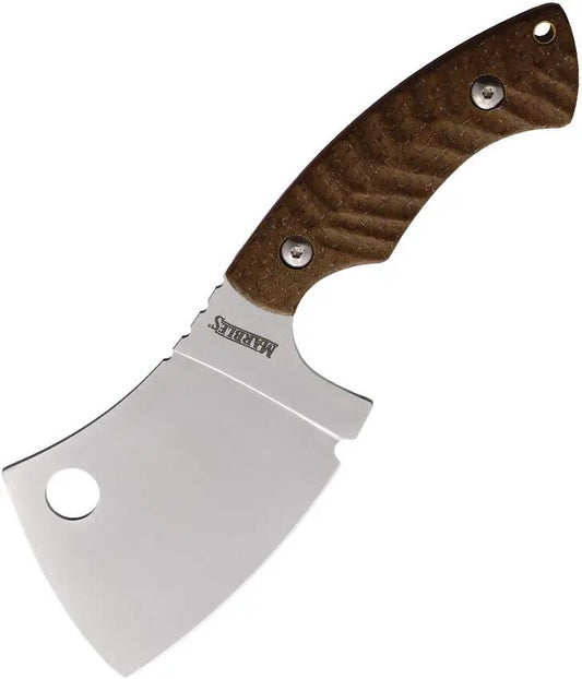 Marbles Chopper Brown Micarta Knife - Satin D2 Blade Full Tang Lanyard Hole Includes Black Nylon Belt Sheath by Marbles