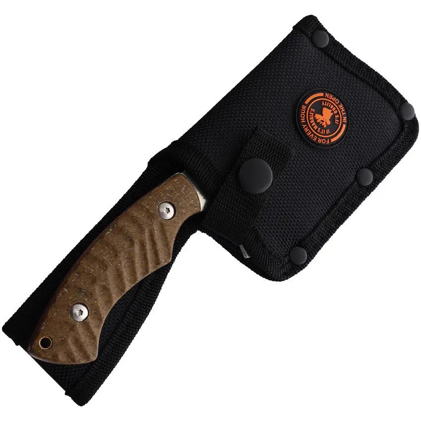 Marbles Chopper Brown Micarta Knife - Satin D2 Blade Full Tang Lanyard Hole Includes Black Nylon Belt Sheath by Marbles