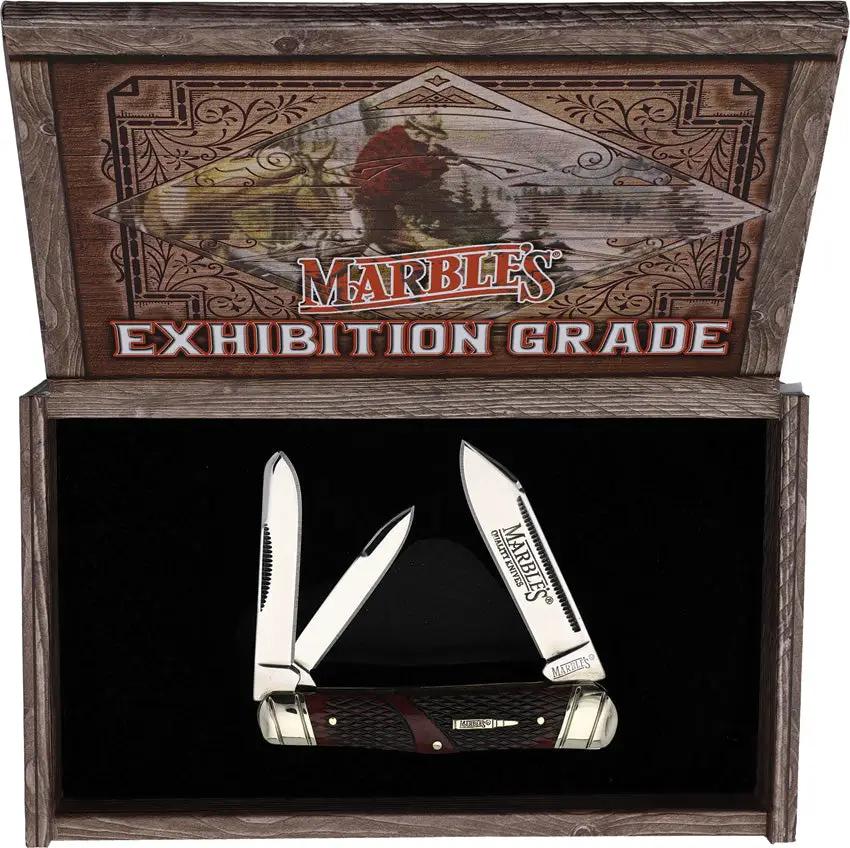 Marbles Whittler Knife - Brown Checkered Bone Handle With 3.25 Inch Closed Spey And Pen Blades by Marbles