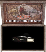 Marbles Barlow Brown Checkered Bone Pocket Knife With Satin Clip And Pen Blades Closed In Box by Marbles