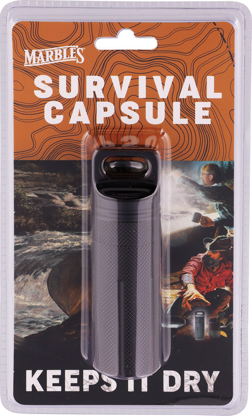 Marbles Waterproof Survival Capsule - 4 Inch Overall Anodized Aluminum Construction Black Clam Packed by Marbles