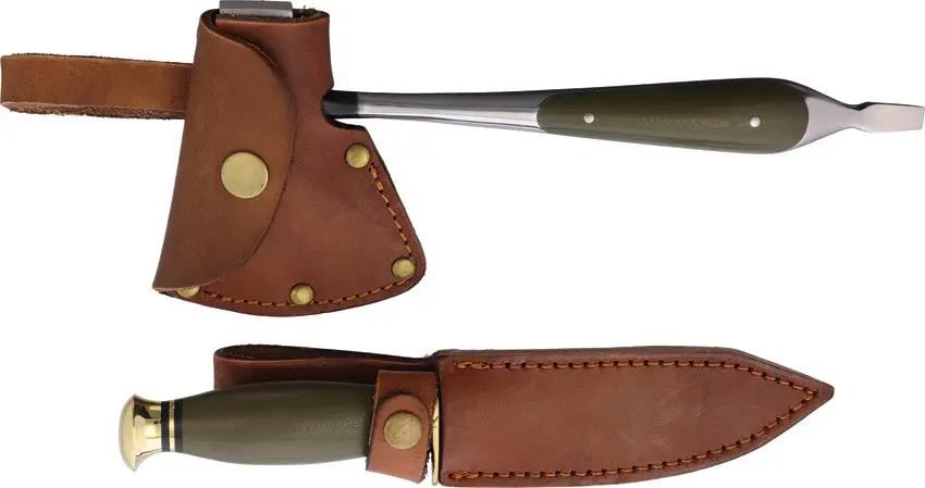 Marbles Hunter Combo Green Micarta - Dual Blade Survival Set With D2 Steel 8in Fixed Blade And 9in Hatchet by Marbles
