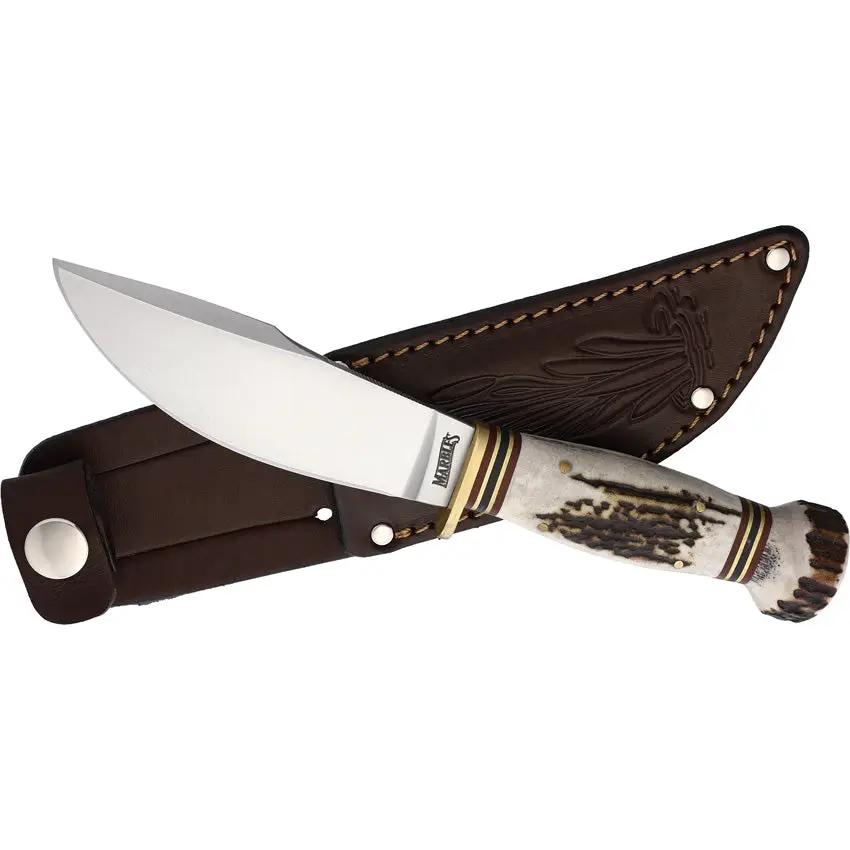 Marbles Woodcraft Fixed Blade MR80203 - Stag Handle, Brass Guard And Pommel, 8.25 Inch Overall by Marbles