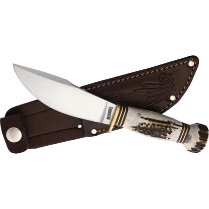 Marbles Woodcraft Fixed Blade MR80203 - Stag Handle, Brass Guard And Pommel, 8.25 Inch Overall by Marbles