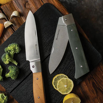 Messermeister Adventure Linerlock Chef Knife ACM-866 - Precision X50 Steel Blade With Carbonized Maple Handle by Messermeister