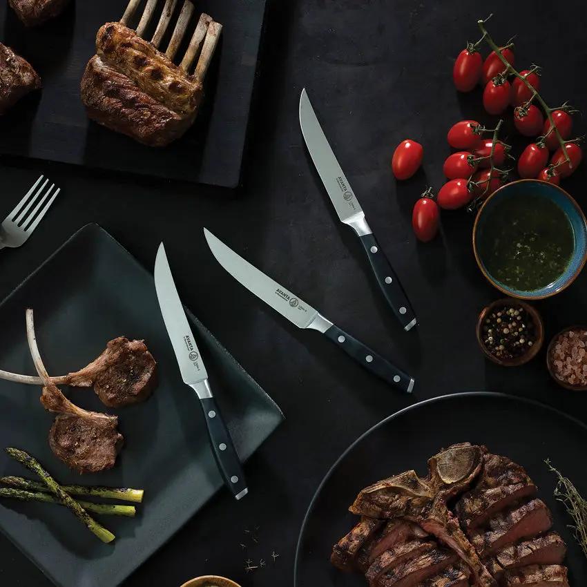 Messermeister Avanta Steak Knife Set L7684-5/4S - Satin X50CrMoV15 Blades With Full Tang Black POM Handles by Messermeister