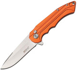 MTech Button Lock Orange MT1022OR Folding Knife For EDC Enthusiasts Satin Drop Point Blade Extended Tang Pocket Clip by MTech
