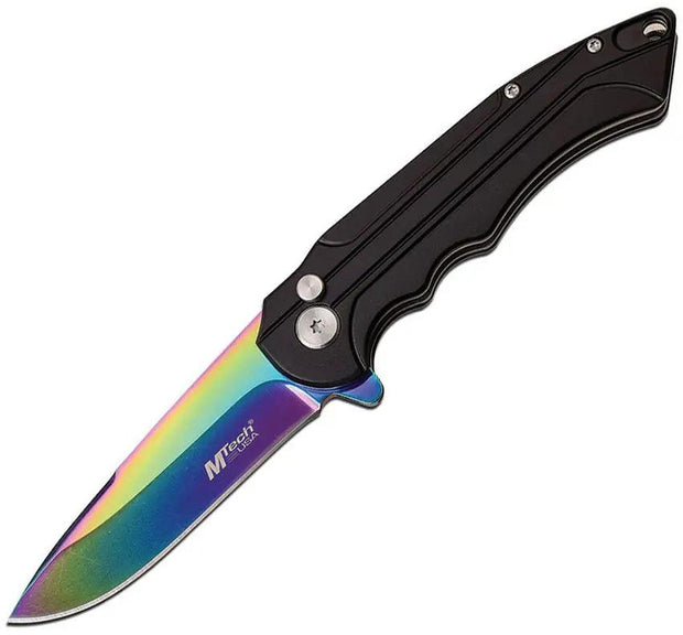 MTech Button Lock Spectrum MT1022RBK Knife For EDC Enthusiasts With Drop Point Blade And Black Aluminum Handle by MTech