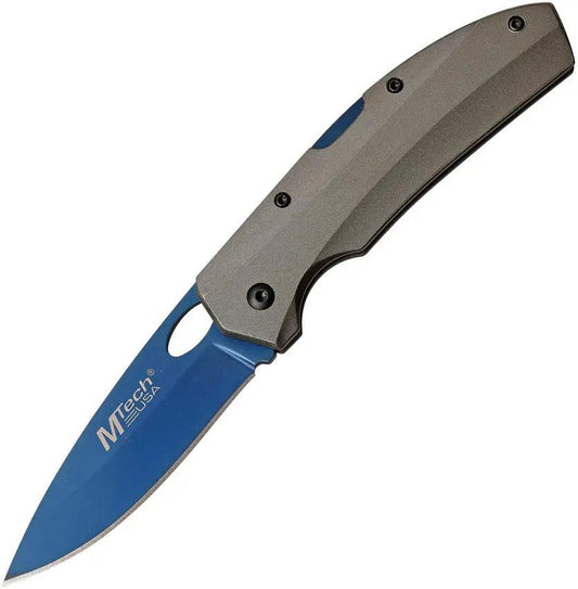 MTech MT1076GY Lockback Knife Gray Aluminum Handle Rugged 3 Inch TiNi Coated 3Cr13 Blade Everyday Carry by MTech