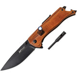 MTech Linerlock Brown MT1082BR Folding Knife With LED Light Bottle Opener Fire Starter For EDC by MTech