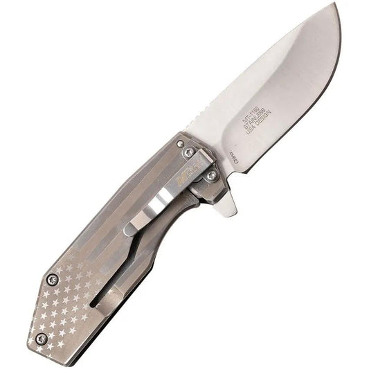 MTech Framelock Flag MT 1160SF Compact EDC Knife With Satin Blade G10 Handle American Flag Motif by MTech
