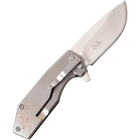 MTech Framelock MT-1160SS Dont Tread EDC Knife for Knife Enthusiasts Compact Satin Blade G10 Handle by MTech