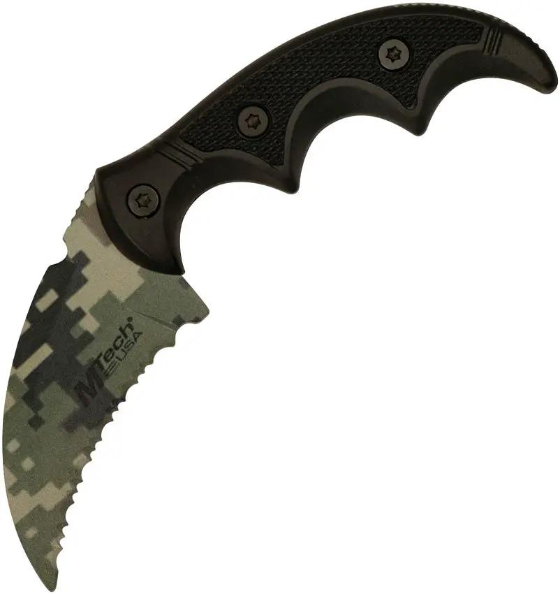 Mtech MT-20-63C Fixed Blade Knife For Outdoors Compact 2 Inch Serrated Hawkbill Blade Black Aluminum With ABS Sheath by Mtech