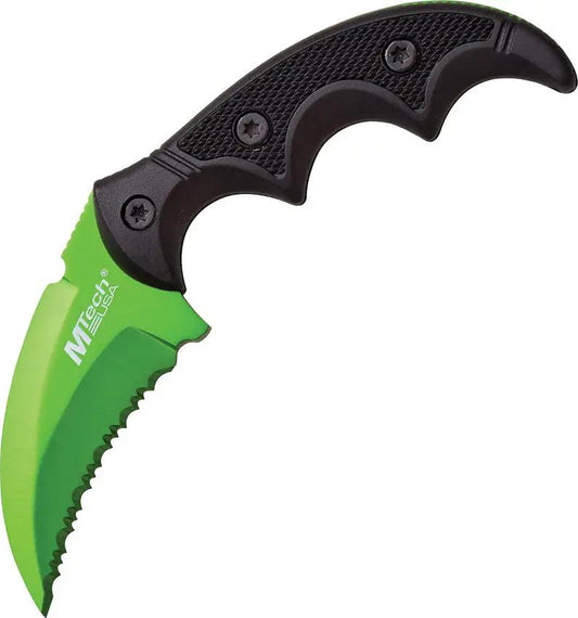 MTech Fixed Blade Green MT-20-63GN Outdoor EDC Knife With 2 Inch Serrated Hawkbill Blade And Secure Aluminum Handle by MTech