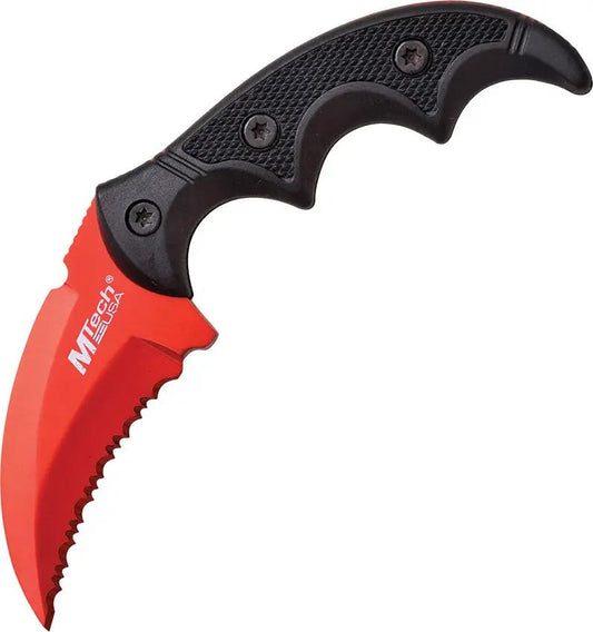 MTech Fixed Blade Knife Red MT20 63RD Compact For EDC And Outdoors 5 Inch Overall Length Serrated Hawkbill by MTech