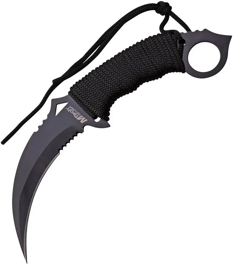 MTech Karambit Fixed Blade Knife Black MT 20 76BK Tactical EDC Ready With Secure Cord Wrapped Grip by MTech