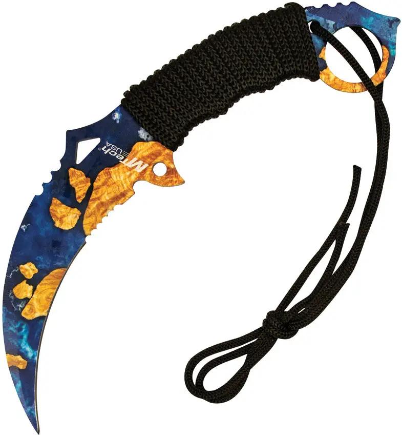 MTech Karambit Fixed Blade Knife Blue Blade Quick Access Cord Wrapped Handle For Outdoor Enthusiasts And Collectors by Mtech