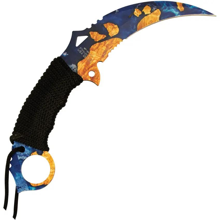 MTech Karambit Fixed Blade Knife Blue Blade Quick Access Cord Wrapped Handle For Outdoor Enthusiasts And Collectors by Mtech
