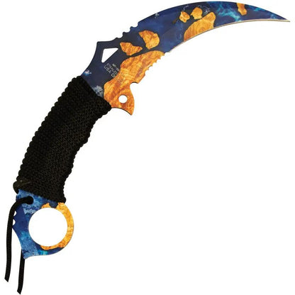 MTech Karambit Fixed Blade Knife Blue Blade Quick Access Cord Wrapped Handle For Outdoor Enthusiasts And Collectors by Mtech