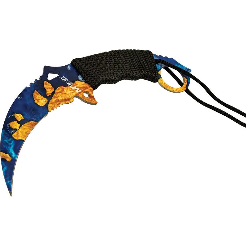 MTech Karambit Fixed Blade Knife Blue Blade Quick Access Cord Wrapped Handle For Outdoor Enthusiasts And Collectors by Mtech