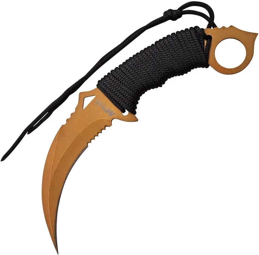MTech Fixed Blade Karambit Knife MT20 76GD Gold Tone Cord Wrapped Handle Outdoor Ready Collector Grade by MTech