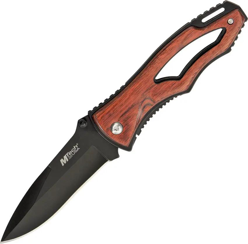 MTech Linerlock MT416 Folding Knife Reliable Compact EDC with 440 Stainless Blade and Brown Pakkawood Handle by MTech