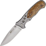 MTech Linerlock MT-423SL Folding Knife Compact Bead Blasted Stainless Blade Durable Aluminum Burl Wood Onlay EDC by MTech