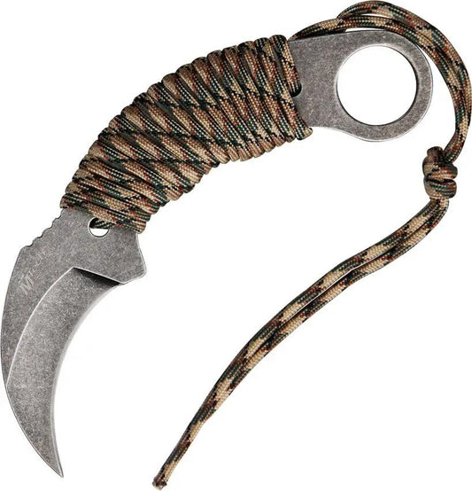 MTech Karambit MT-670 Compact EDC Knife For Outdoor Enthusiasts With 2.5 Inch Stonewashed Blade And Camouflage Paracord by MTech