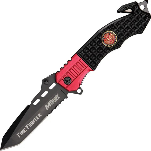 MTech Rescue Linerlock Knife MT 740FD For Firefighters And EMTs Partial Serrations Blade Compact Rescue Tool by MTech