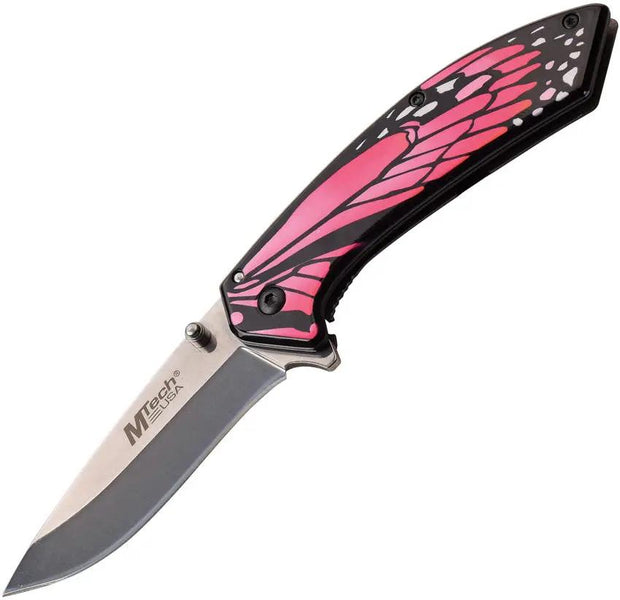 MTech Butterfly Framelock Assisted Open Pink Knife For Everyday Carry And Collectors 3 Inch Blade by MTech