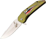 MTech Lady Luck Linerlock Assisted Opening EDC Knife Green Aluminum Handle Shark Artwork by MTech